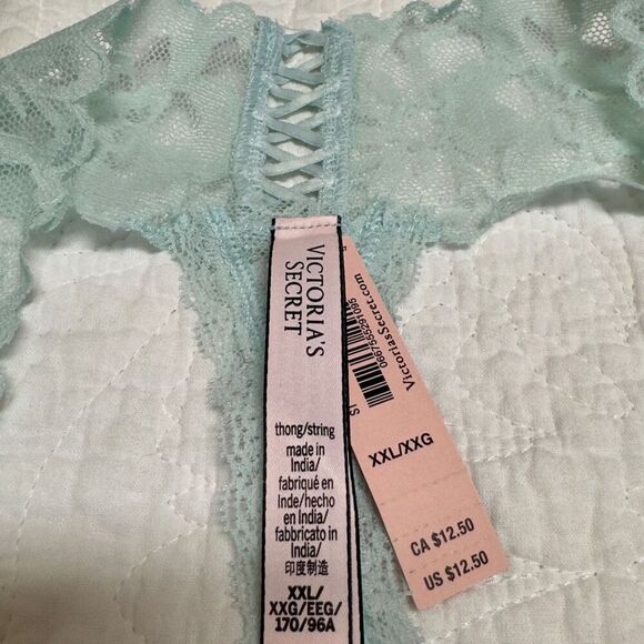 NWT (XXL) Victoria’s Secret Lace Thong Panty - Light Teal with Lattice Detail - Picture 4 of 8